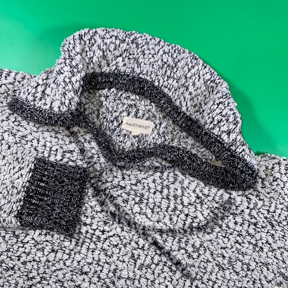 Heathmoor Women's Gray & White Knit‎ Hoodie Sweater, Long Sleeve Pullover